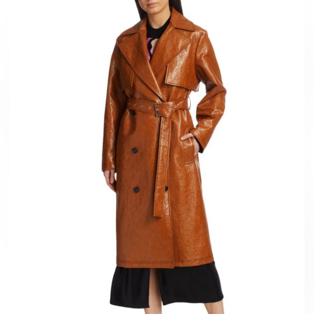 MSGM Milano Women's Size 38 Brown Honey Faux Leather Trench Coat Belted